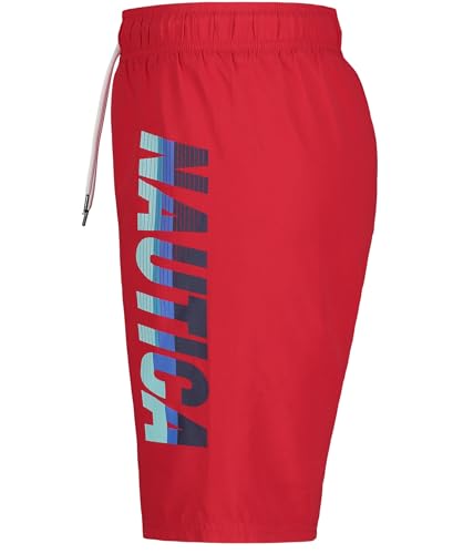 Nautica Boys' Swim Trunk with UPF 50+ Sun Protection, Vert Logo Carmine, 14-16
