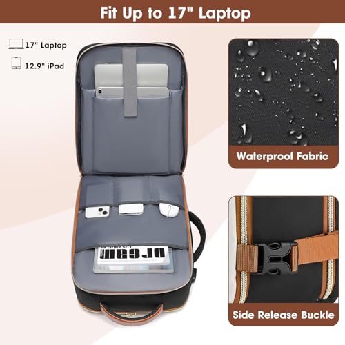 Large Carry On Travel Backpack: Flight Approved 40L Waterproof TSA Personal Item Daypack for Women Weekender Bag fit 17inch Laptop Luggage Backpack Traveling Business with USB Port and 3 Packing Cubes