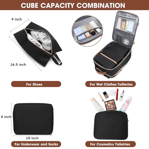 Large Carry On Travel Backpack: Flight Approved 40L Waterproof TSA Personal Item Daypack for Women Weekender Bag fit 17inch Laptop Luggage Backpack Traveling Business with USB Port and 3 Packing Cubes