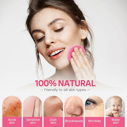 GAINWELL 50-Count Compressed Facial Sponges for Daily Facial Cleansing and Exfoliating, 100% Natural Cosmetic Spa Sponges for Makeup Remover, Reusable, Pink