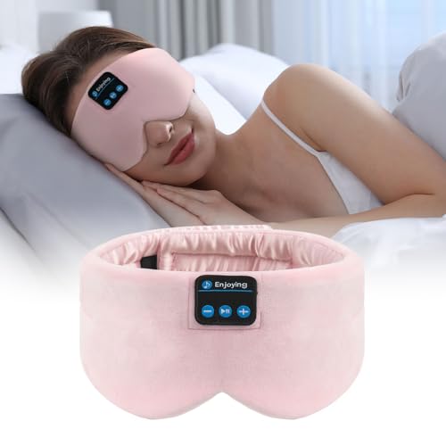 Soft Sleep Eye Mask Bluetooth Headband Wireless Headphones, SYPVRY Adjustable Sleep Mask for Sleeping Meditation Insomnia Night Mask Music Eye Cover for Side Sleepers Airplane Travel, Pink