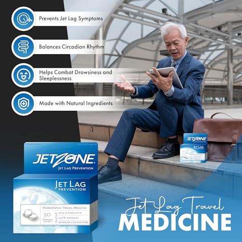 JetZone Jet Lag Prevention - Natural Homeopathic Travel & Jet Lag Remedy - 30 Chewable Tablets - Jet Lag Remedy - 48 Hours Flying Time - Pleasant Taste - All Natural - Effective - Easy to Use