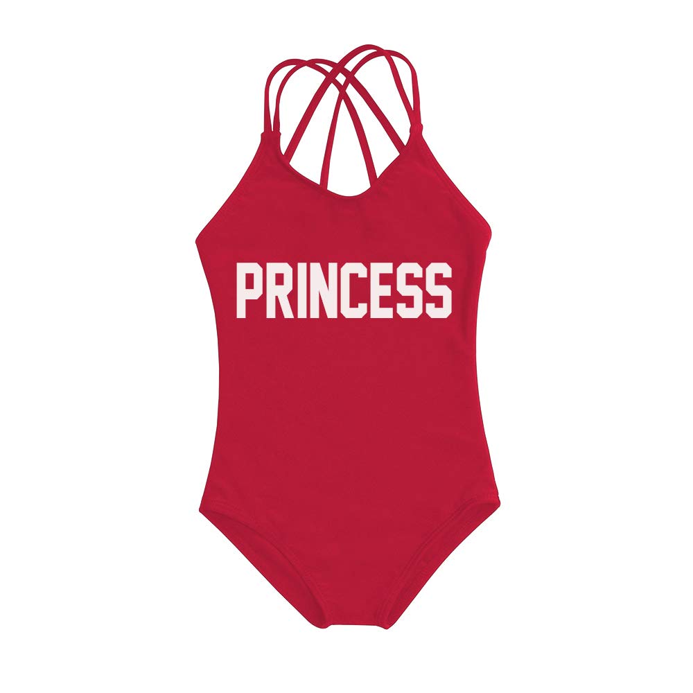 Mommy and Me Matching Family Swimsuit Queen & Princess One Piece Mother Daughter Girls Swimwear Cross Back Bathing Suits Red