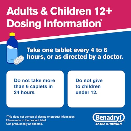 Benadryl Extra Strength Antihistamine Allergy Relief Medicine, 50 mg Diphenhydramine HCl Tablets for Relief of Allergy Symptoms Due to Hay Fever or Other Upper Respiratory Allergies, 24 ct