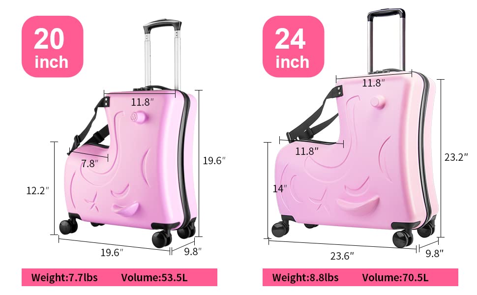 N-A AO WEI LA OW Kids ride-on Suitcase carry-on Tollder Luggage with Wheels Suitcase to Kids aged 1-6 years old (Fuchsia, 20 Inch)