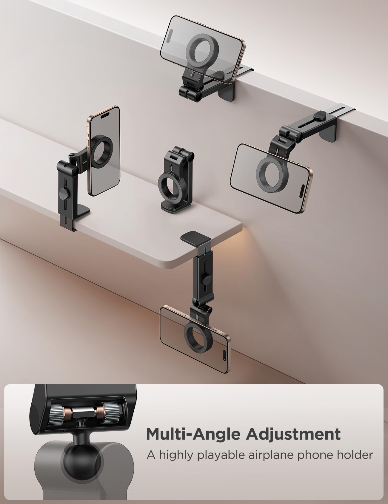 JOYROOM for Magsafe Airplane Phone Holder Travel Essentials,ใ๐๐๐น๐น ๐๐ป๐ด๐น๐ฒ ๐ฅ๐ผ๐๐ฎ๐๐ถ๐ผ๐ปใ Hands-Free Plane Phone Holder, Airplane Travel Accessories for iPhone 15 Pro Max & Magsafe Case