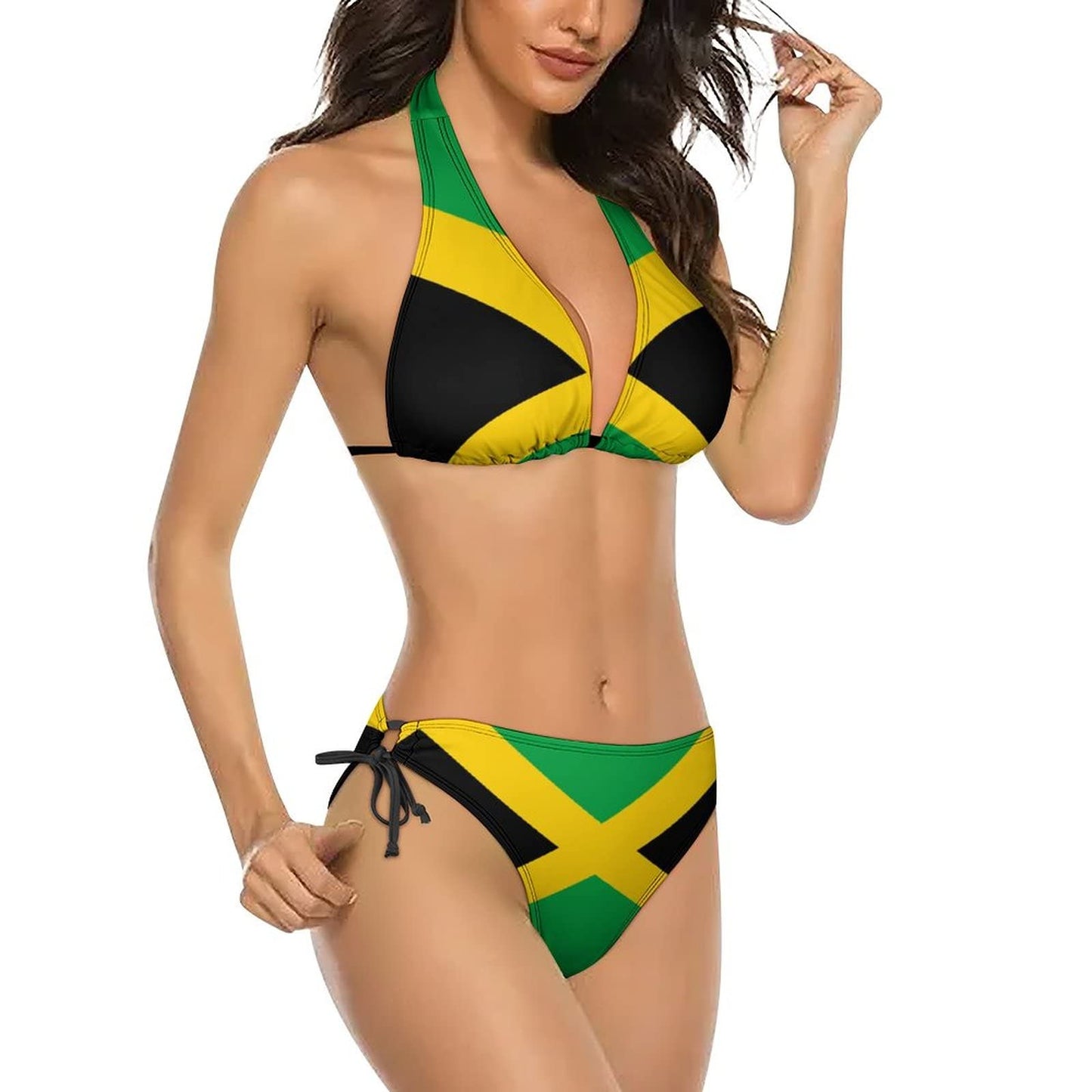 AuHomea Jamaican National Flag Women's Sexy Swimsuits 2 Piece Bikini Sets Halter String Triangle Bathing Suit Swimwear,M