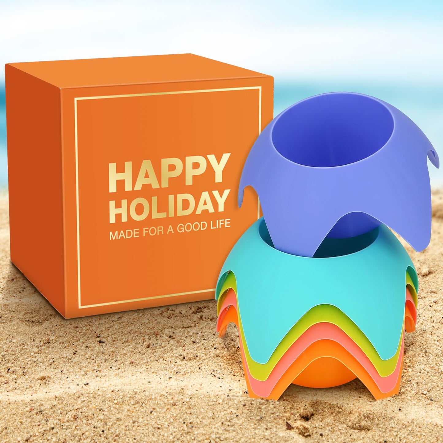 Beach Vacation Accessories Essentials - Beach Sand Coasters Drink Cup Holders, Beach Trip Must Haves for Women Adults Family Friends(Multicolor, 5 Pack)