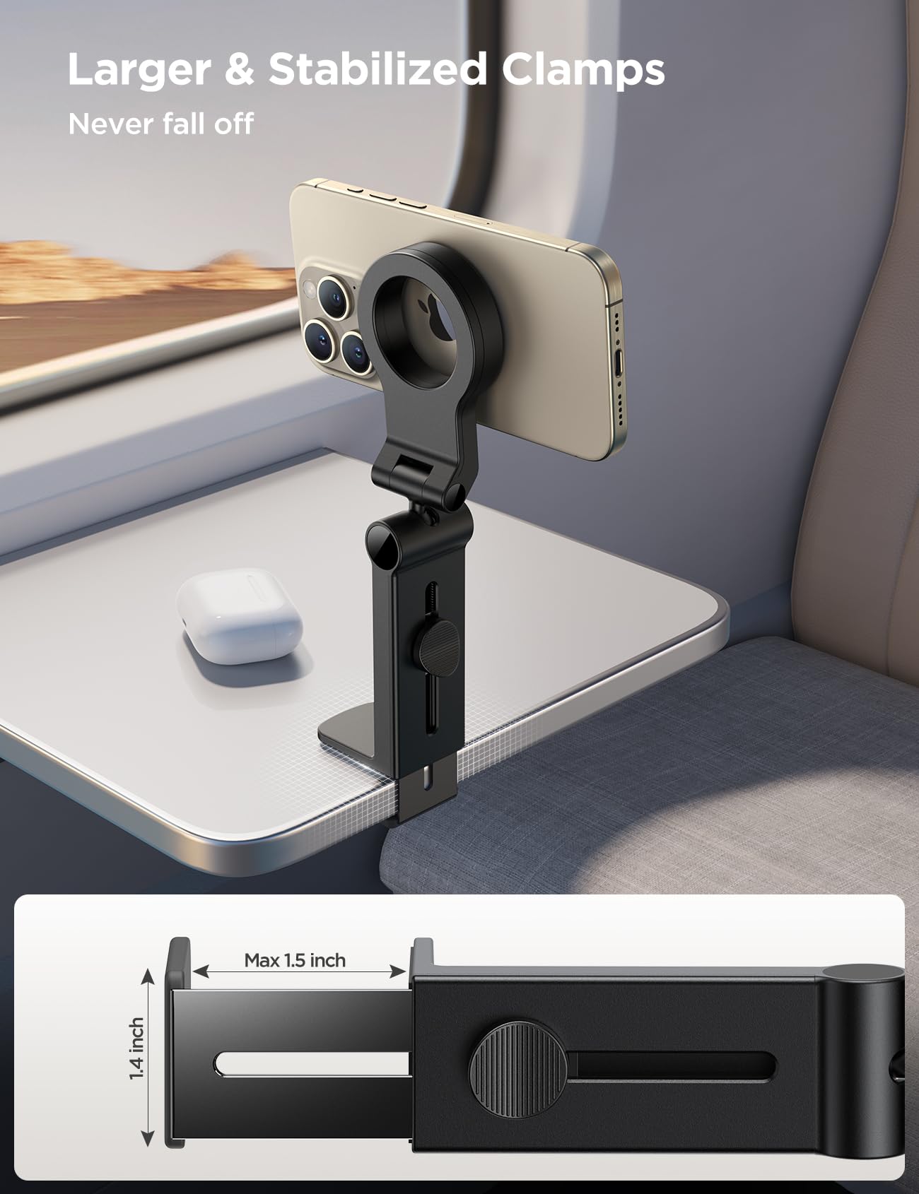 JOYROOM for Magsafe Airplane Phone Holder Travel Essentials,ใ๐๐๐น๐น ๐๐ป๐ด๐น๐ฒ ๐ฅ๐ผ๐๐ฎ๐๐ถ๐ผ๐ปใ Hands-Free Plane Phone Holder, Airplane Travel Accessories for iPhone 15 Pro Max & Magsafe Case