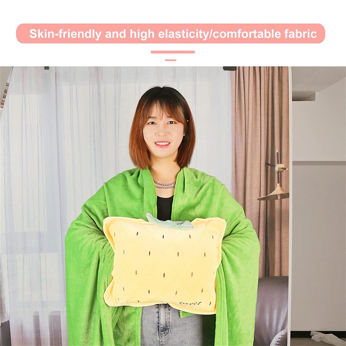 Giapow Travel Blanket and Pillow,Premium Soft Airplane Blanket Packed in Soft Bag Pillowcase,3-in-1 Compact Pack Large Blanket,Use as Blanket,Pillow and Hand Warm,Suit for Home,Camping or Office