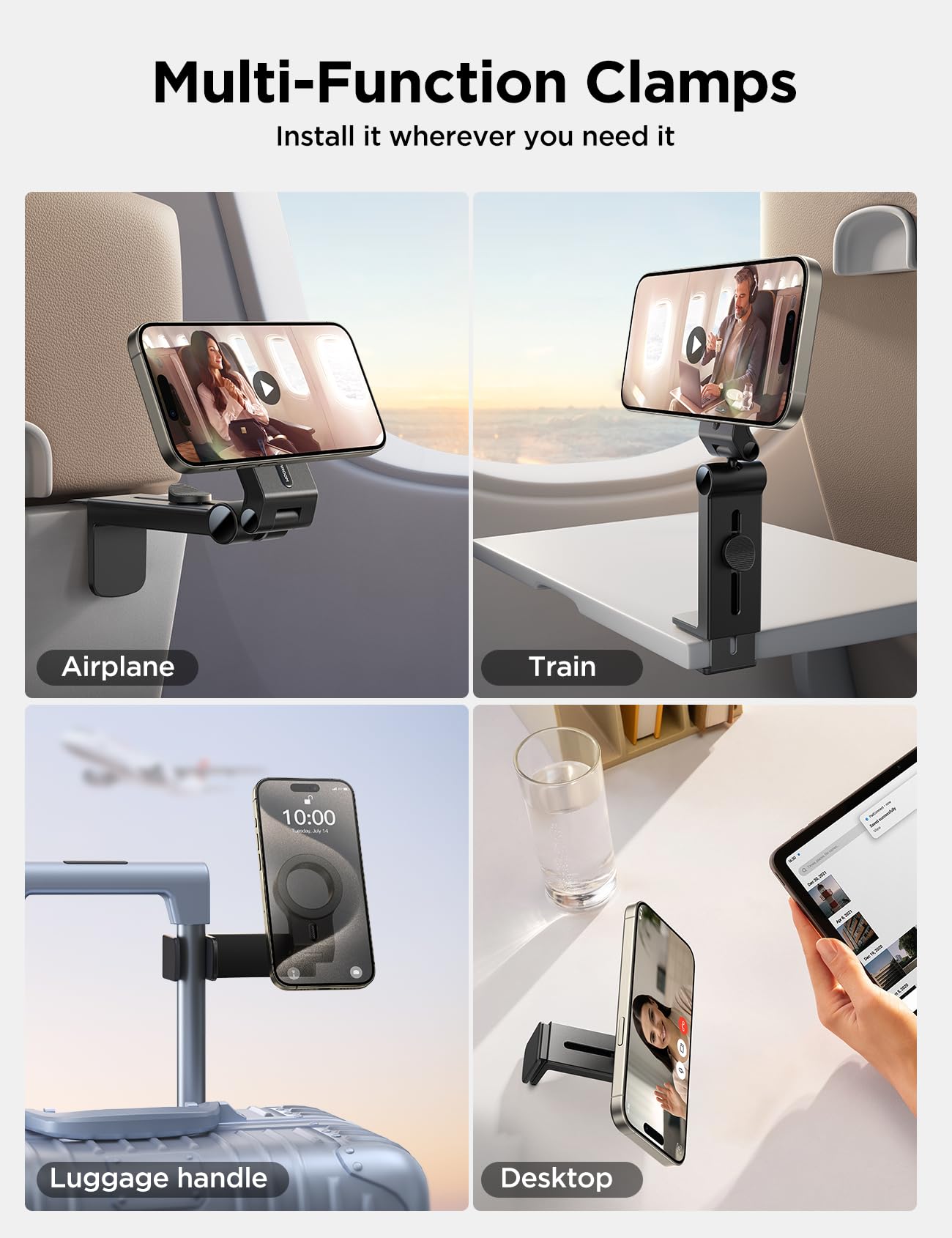 JOYROOM for Magsafe Airplane Phone Holder Travel Essentials,ใ๐๐๐น๐น ๐๐ป๐ด๐น๐ฒ ๐ฅ๐ผ๐๐ฎ๐๐ถ๐ผ๐ปใ Hands-Free Plane Phone Holder, Airplane Travel Accessories for iPhone 15 Pro Max & Magsafe Case