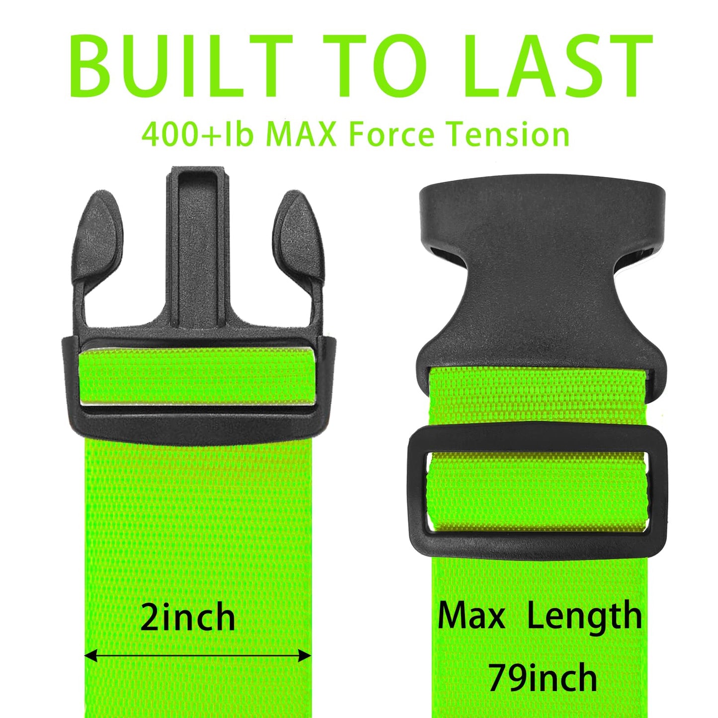 BILIONE 4 Pack Luggage Straps 79" Long Belts Keep Suitcase Secure While Traveling, TSA Approved Add a Bag Premium Accessory for Travel Bag Closure (8 Pcs Green)