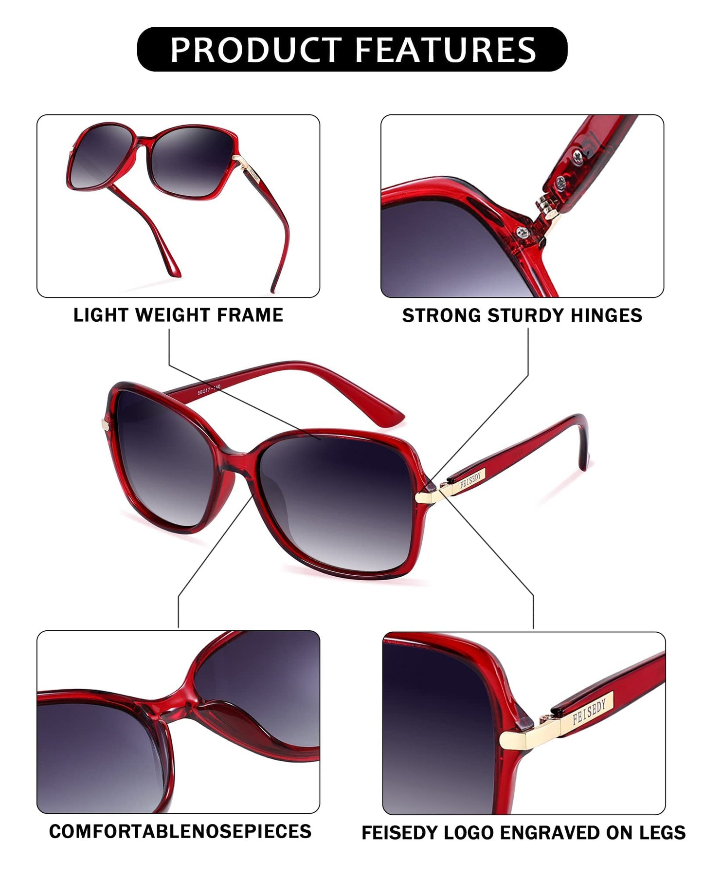 FEISEDY Vintage Square Polarized Sunglasses Trendy Cateye Ladies Oval Elegant Sun Glasses for Women Men B2760