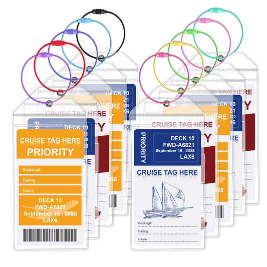 Cruise Luggage Tags-10Pack Luggage Tags for Cruise Ships-Cruise Tags Holders for Luggage-Cruise Luggage Tag Holder with Steel Loops, Compatible with Carnival, Costa, NCL, Princess, MSC Cruise Ships