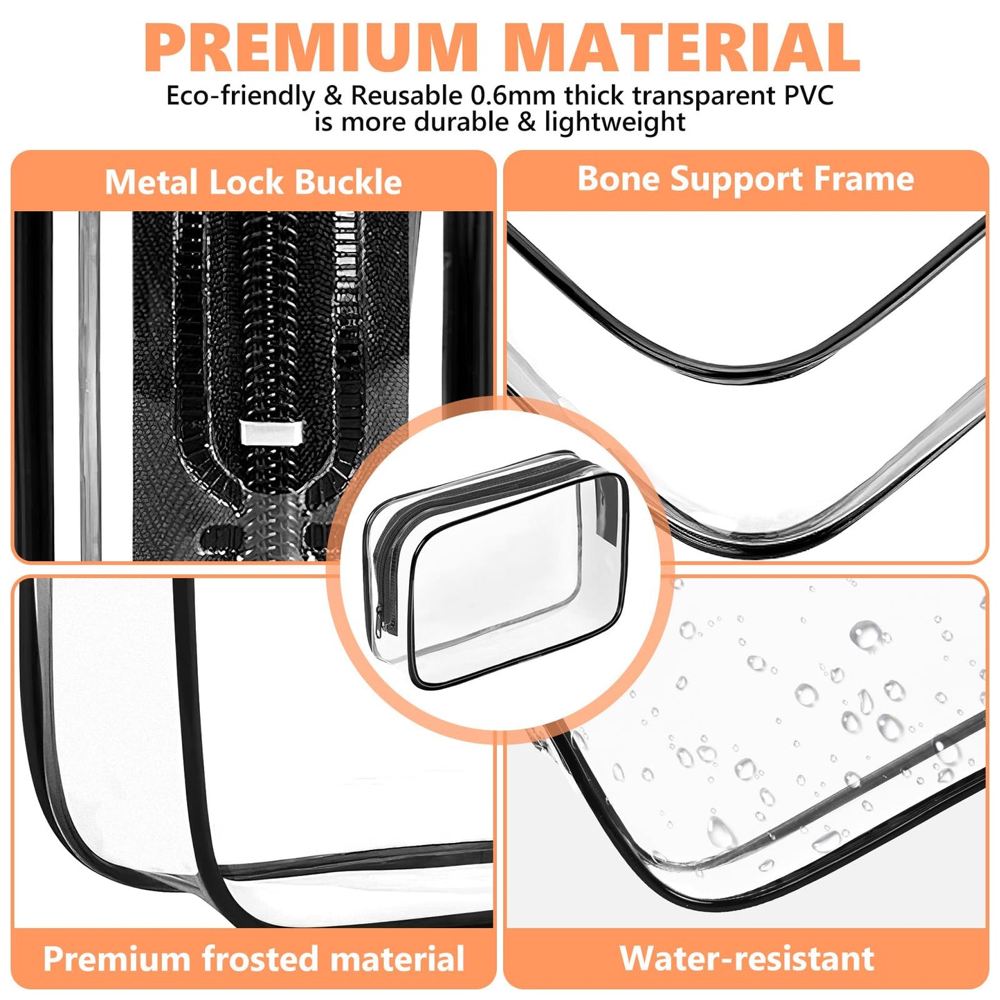 AURUZA 3 Pack Clear Toiletry Bag,Portable Travel Makeup Bags with Zipper, TSA Approved Clear Organizer Bags, PVC Cosmetic Pouch for Airport Airline Compliant