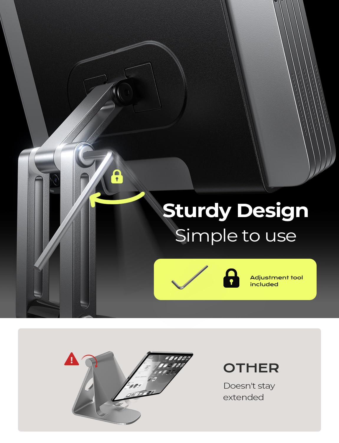 LISEN for iPad Stand Holder Adjustable Tablet Stand for Desk, Portable Monitor Stand Tablet Holder Travel Home Office 2024 iPad Pro Essentials for Table Mount/Monitor/PS/Switch iPhone 15.6"-4.7"