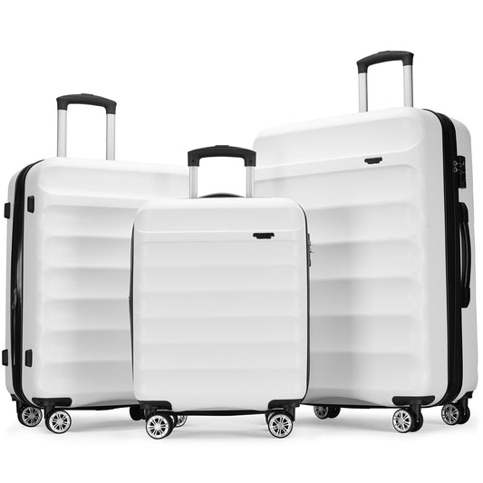 GinzaTravel 3-Piece PP Luggage Set with TSA Locks, Expandable, and Friction-Resistant in white - Includes 20", 24" & 28" Spinner Suitcases