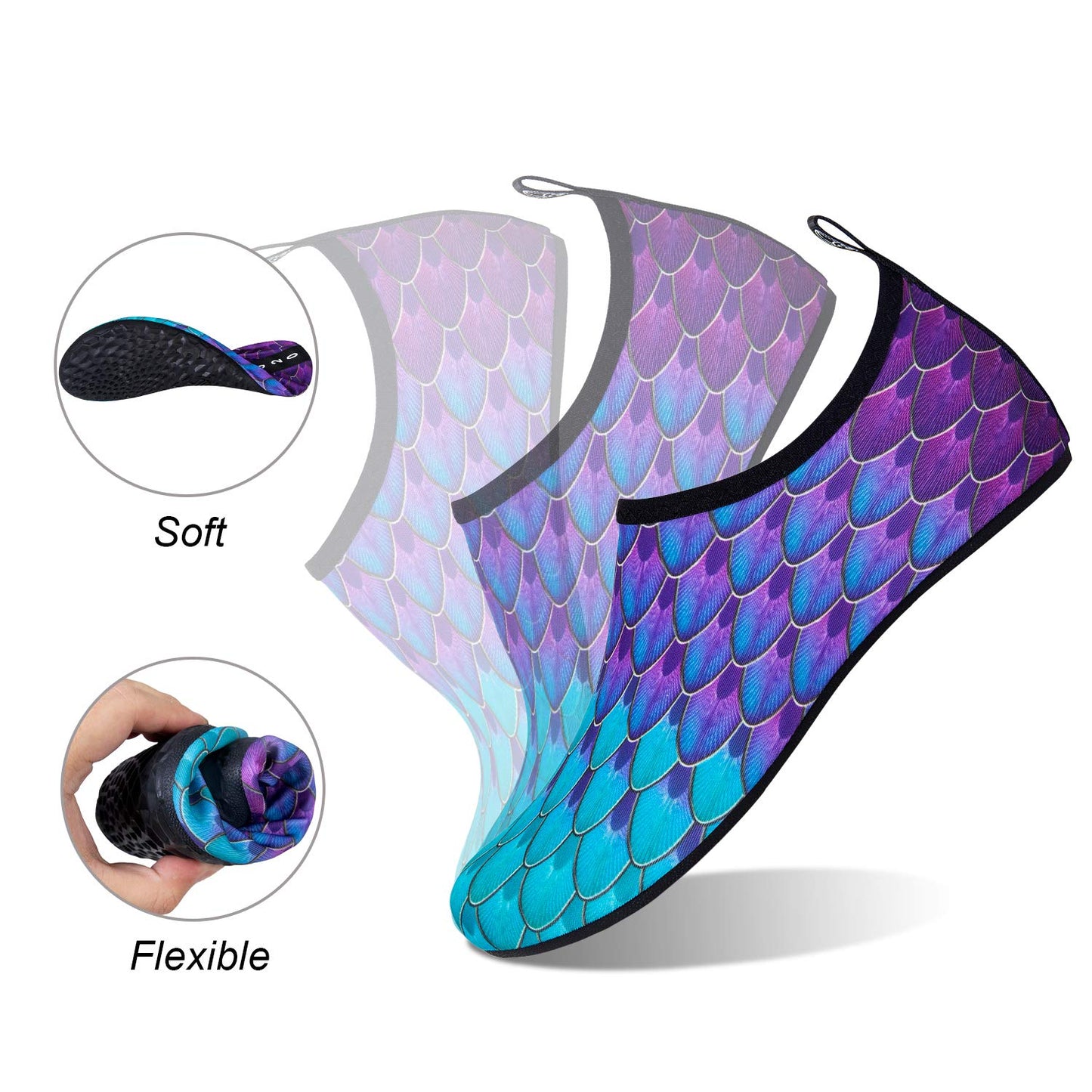 WateLves Water Shoes for Womens Mens Barefoot Quick-Dry Aqua Socks for Beach Swim Surf Yoga Exercise New Translucent Color Soles (Fishscale-Bluegreen, 34/35)