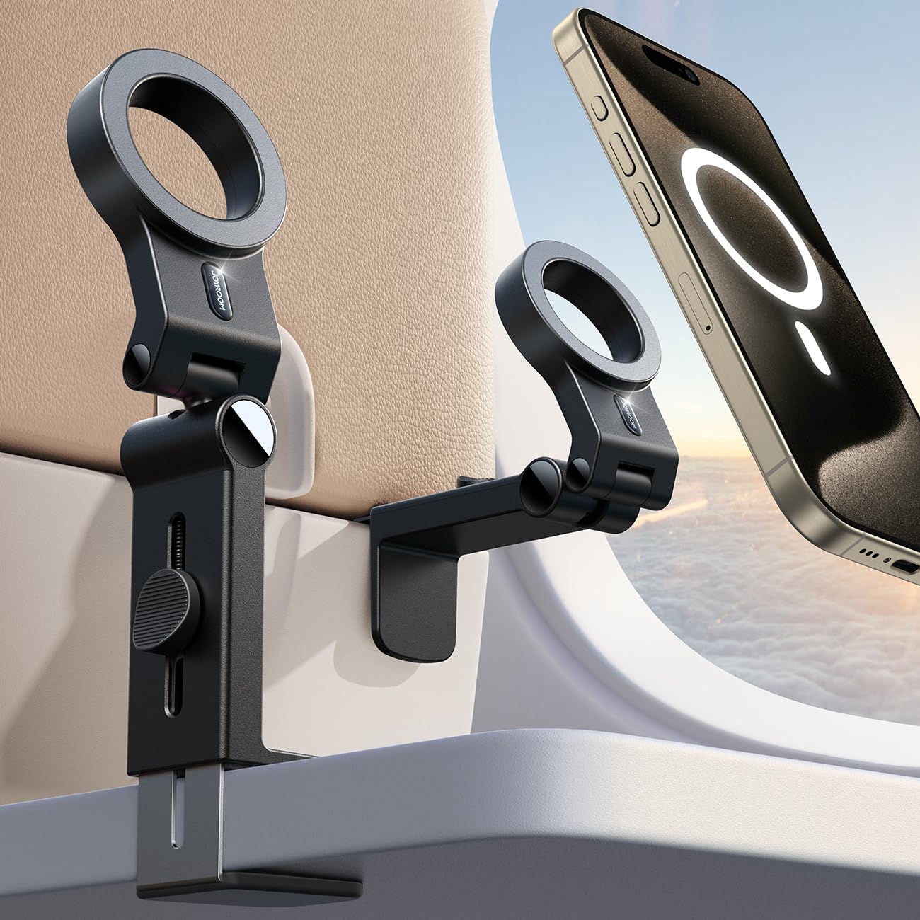 JOYROOM for Magsafe Airplane Phone Holder Travel Essentials,ใ๐๐๐น๐น ๐๐ป๐ด๐น๐ฒ ๐ฅ๐ผ๐๐ฎ๐๐ถ๐ผ๐ปใ Hands-Free Plane Phone Holder, Airplane Travel Accessories for iPhone 15 Pro Max & Magsafe Case