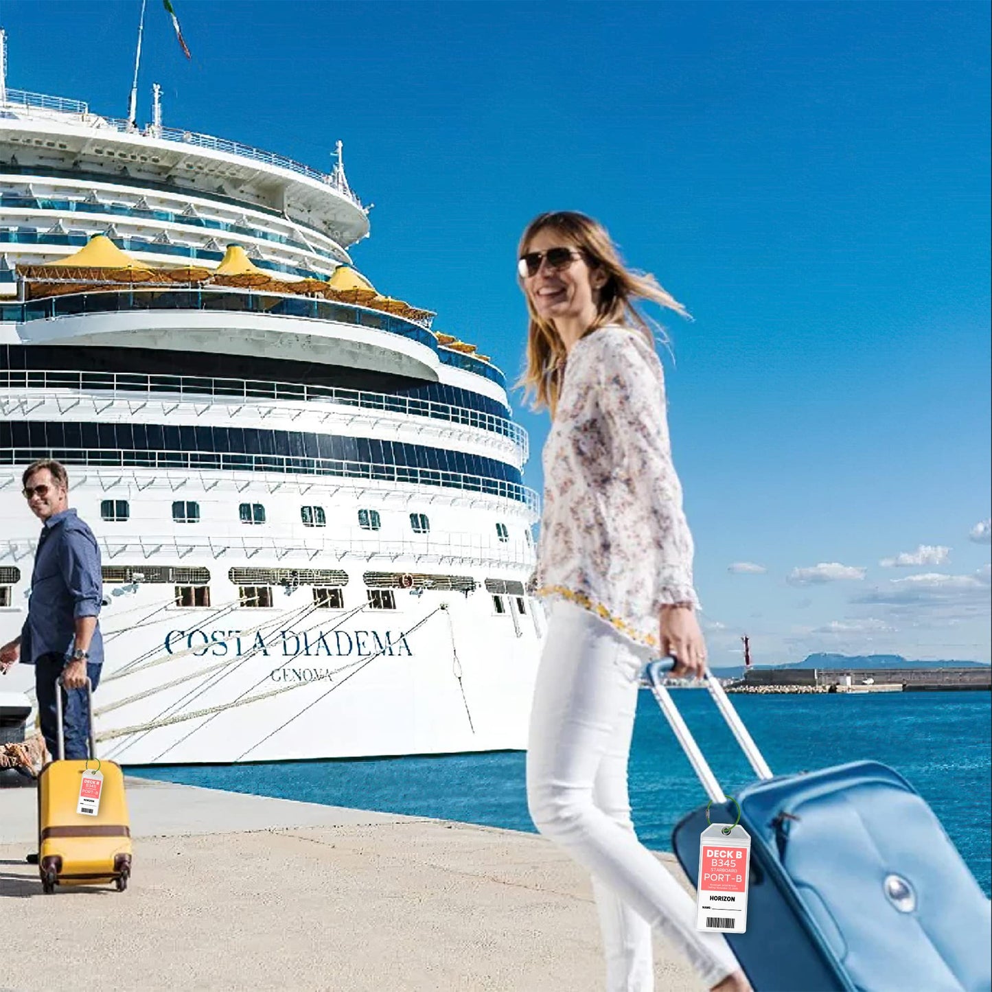 Cruise Luggage Tags Essentials 4 Sets with Zip Seal and Steel Loops + 2 Cruise Lanyard Detachable ID Holder Badge + 4 Cruise Cabin Magnetic Hooks (27lbs) - fits All Cruise line (Big tag Set)