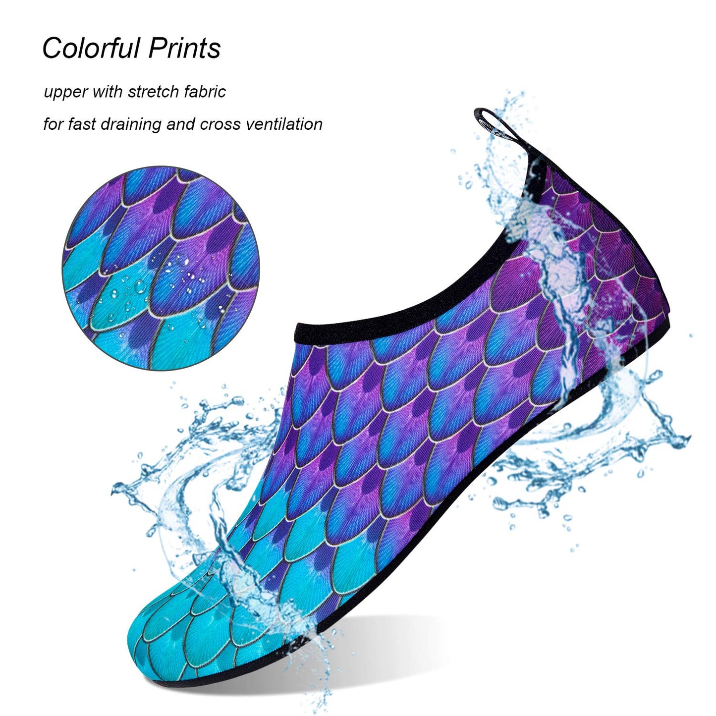 WateLves Water Shoes for Womens Mens Barefoot Quick-Dry Aqua Socks for Beach Swim Surf Yoga Exercise New Translucent Color Soles (Fishscale-Bluegreen, 34/35)