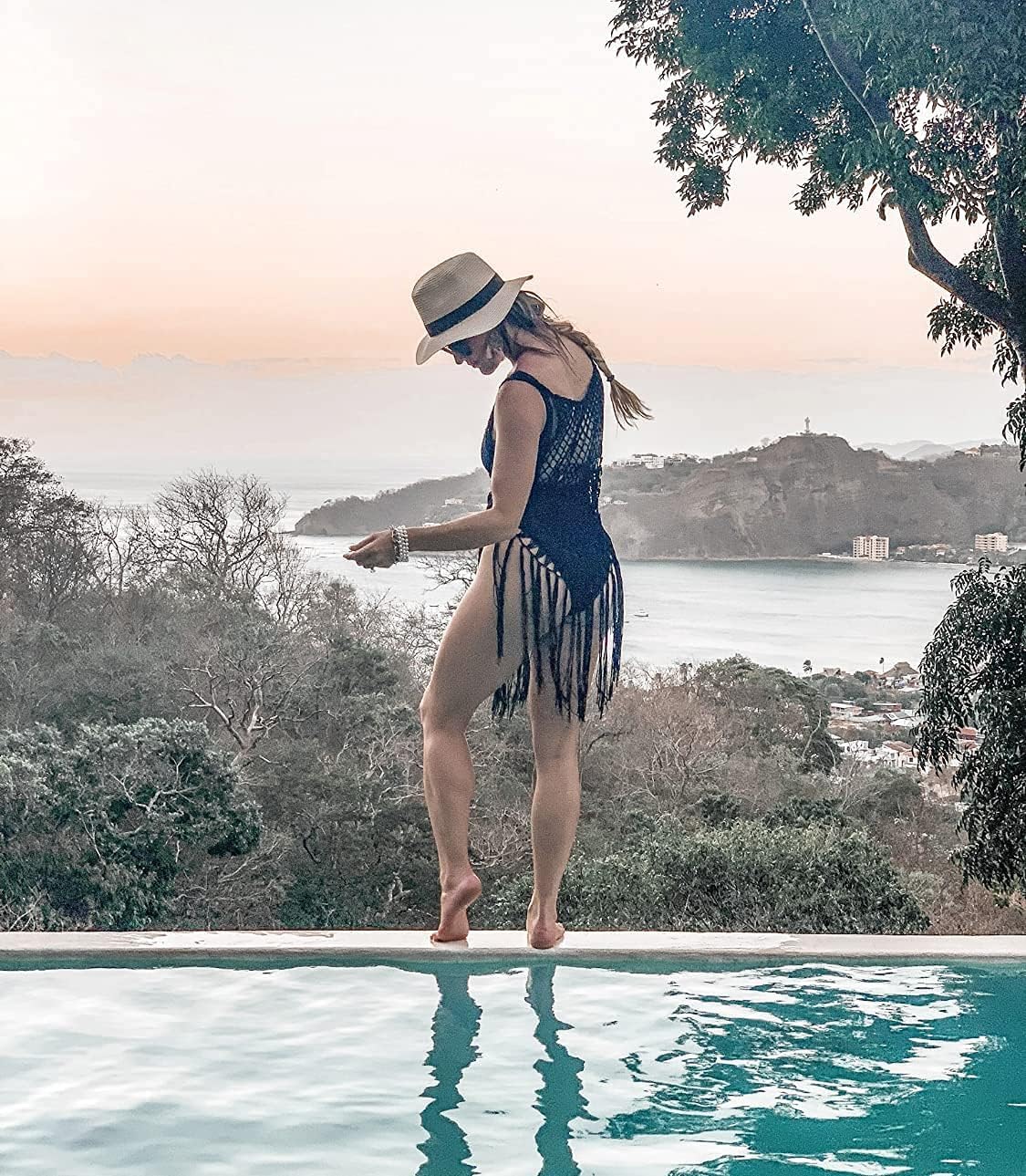 Ekouaer Beach Swimsuit Cover Up Women Crochet Bikini Coverups Summer Pool Swimwear Tassel Dress