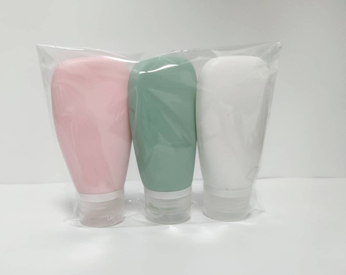 LYOB Travel Bottles for Toiletries, TSA Approved 3oz Leak Proof Silicone Refillable Squeeze Travel Size Containers BPA Free for Cleansers, Lotions, 3-pk (Pink-White-Teal)