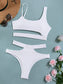 Lilosy Cutout Shoulders High Waisted Cut Leg Thong Brazilian Bikini Swimsuit Set Women Cheeky Bottom Bathing Suit 2 Piece Out White Medium