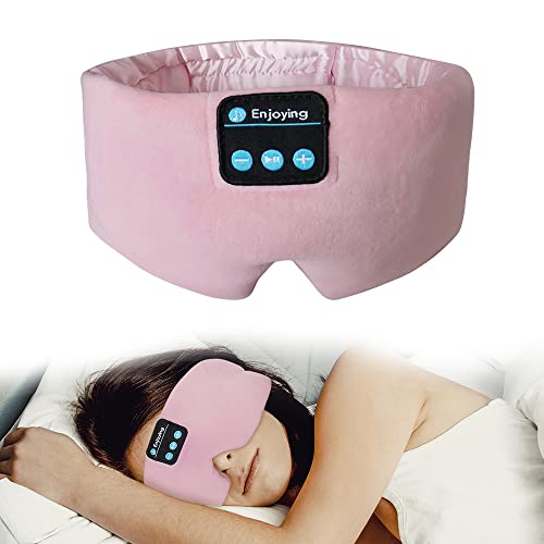 Soft Sleep Eye Mask Bluetooth Headband Wireless Headphones, SYPVRY Adjustable Sleep Mask for Sleeping Meditation Insomnia Night Mask Music Eye Cover for Side Sleepers Airplane Travel, Pink