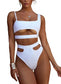 Lilosy Cutout Shoulders High Waisted Cut Leg Thong Brazilian Bikini Swimsuit Set Women Cheeky Bottom Bathing Suit 2 Piece Out White Medium