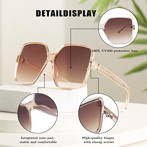 Dollger Oversized Square Sunglasses for Women Big Large Wide Fashion Shades for Men 100% UV Protection Unisex Brown