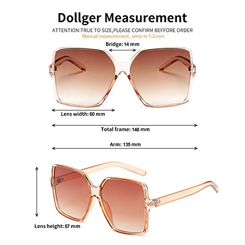 Dollger Oversized Square Sunglasses for Women Big Large Wide Fashion Shades for Men 100% UV Protection Unisex Brown