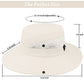 Sun Hat for Women Summer UV Protection Beach Hat Wide Brim Mesh Bucket Fishing Hat with Ponytail Hole Foldable Packable Hat Beige