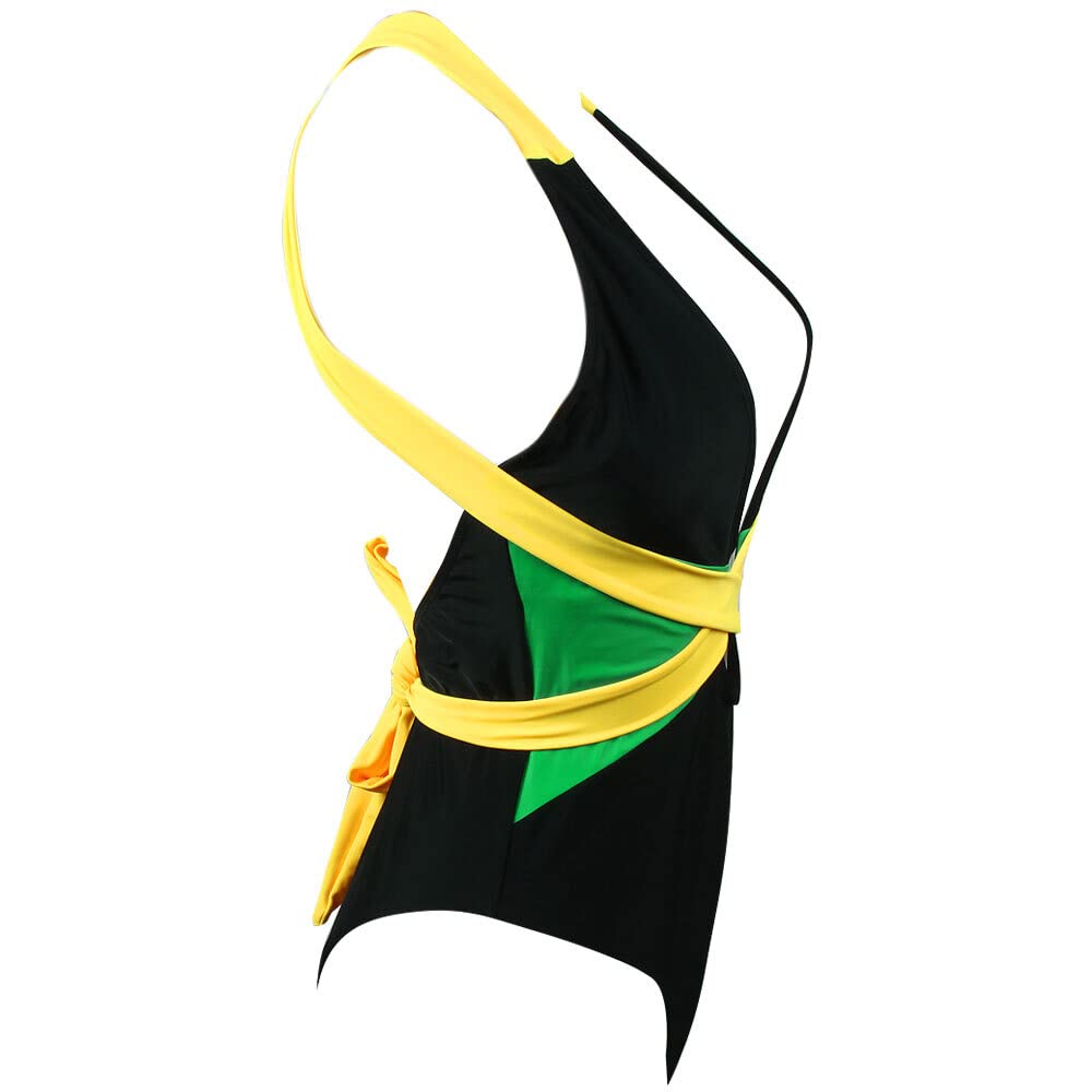 VOARYISA Women's One Piece Caribbean Flag Rasta Body Shaping Monokini Swimsuit Swimwear Bathing Suit (Medium/8-10, Black)