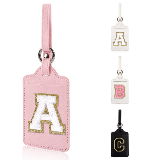 Personalized Initial Luggage Tags for Suitcases, Leather Chenille Letter Cute Luggage Tags with Privacy Cover Name Card, Embroidered Luggage Travel Bag Tags Gifts for Women Kids Teens(Pink-A)