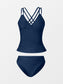 CUPSHE Women Tankini Swimsuits V Neck Ruched Tankini Top Cross Back Two Piece Bathing Suit Tummy Control, M Blue