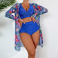 Amazing Prime Women's 3 Piece Swimsuit Hawaiian Outfits High Waisted Bikini Set with Beach Cover Ups Floral Print Kimono Cardigans trajes de ba?o para Mujer