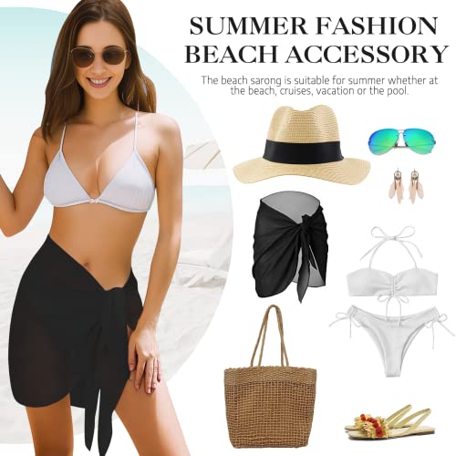 2pcs Beach Cover Up for Women, Chiffon Sarong Swimsuit Coverup for Pool, Summer Resort Wear Black White, S-M Fits Most (S-M Black+White)