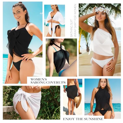 2pcs Beach Cover Up for Women, Chiffon Sarong Swimsuit Coverup for Pool, Summer Resort Wear Black White, S-M Fits Most (S-M Black+White)