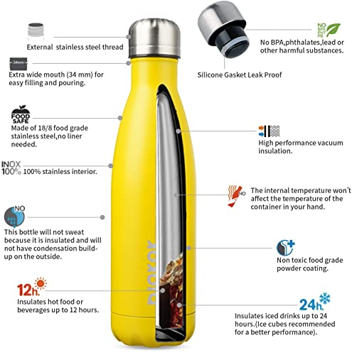 BJPKPK Insulated Water Bottles -17oz/500ml -Stainless Steel Water bottles, Sports water bottles Keep cold for 24 Hours and hot for 12 Hours,BPA Free water bottles,Goldenrod