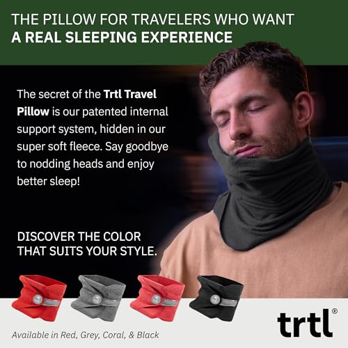 trtl Travel and Airplane Pillow - Real Sleeping Experience on Long Flights - Neck and Shoulder Support - Super-Soft, Lightweight, Easy-to-Carry, and Machine-Washable Flight Pillow - Coral