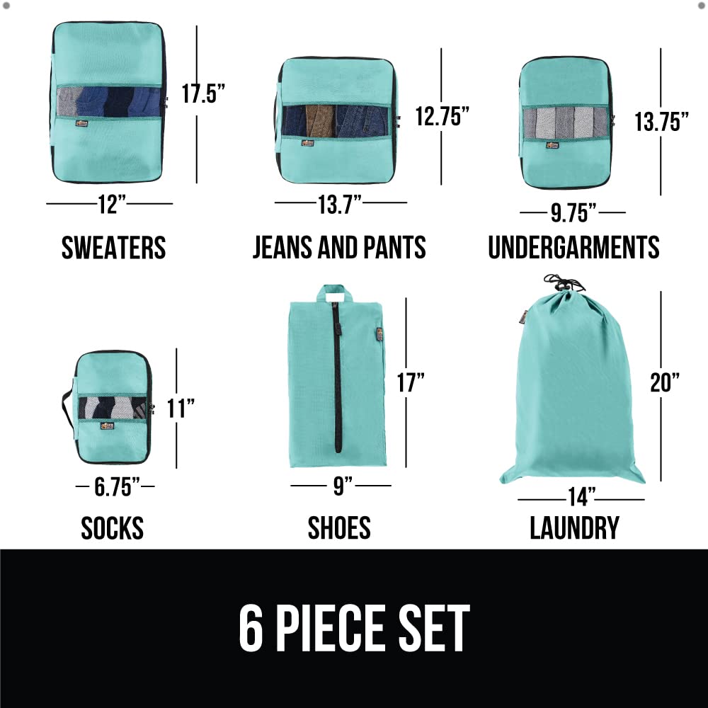 Gorilla Grip 6 Set Packing Cubes, Travel Essentials for Suitcases, Breathable Mesh Organizer Bags for Clothes Toiletries Shoes and Laundry, Luggage and Backpack Carry On Airplane Accessories Turquoise