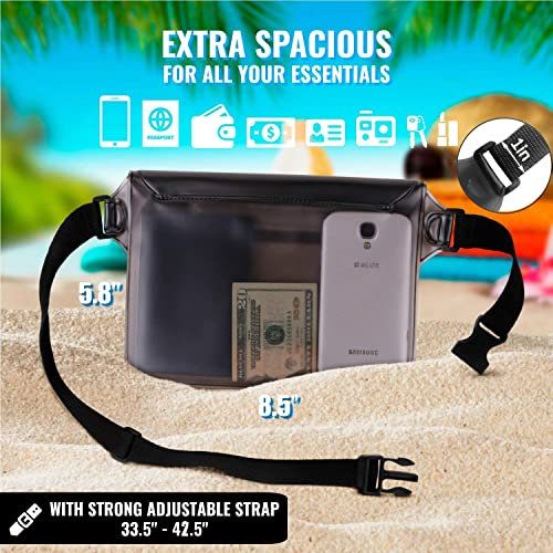 AiRunTech Waterproof Pouch with Waist Strap (2 Pack) | Accessories Best Way to Keep Your Phone and Valuables Safe and Dry | Perfect for Boating Swimming Snorkeling Kayaking Beach Poo(Gray+Black)