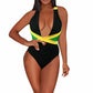 VOARYISA Women's One Piece Caribbean Flag Rasta Body Shaping Monokini Swimsuit Swimwear Bathing Suit (Medium/8-10, Black)