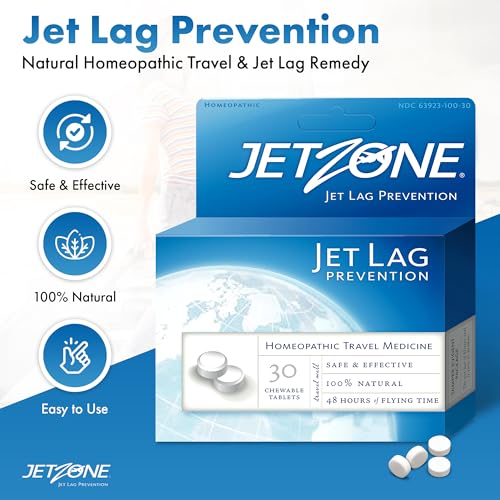 JetZone Jet Lag Prevention - Natural Homeopathic Travel & Jet Lag Remedy - 30 Chewable Tablets - Jet Lag Remedy - 48 Hours Flying Time - Pleasant Taste - All Natural - Effective - Easy to Use