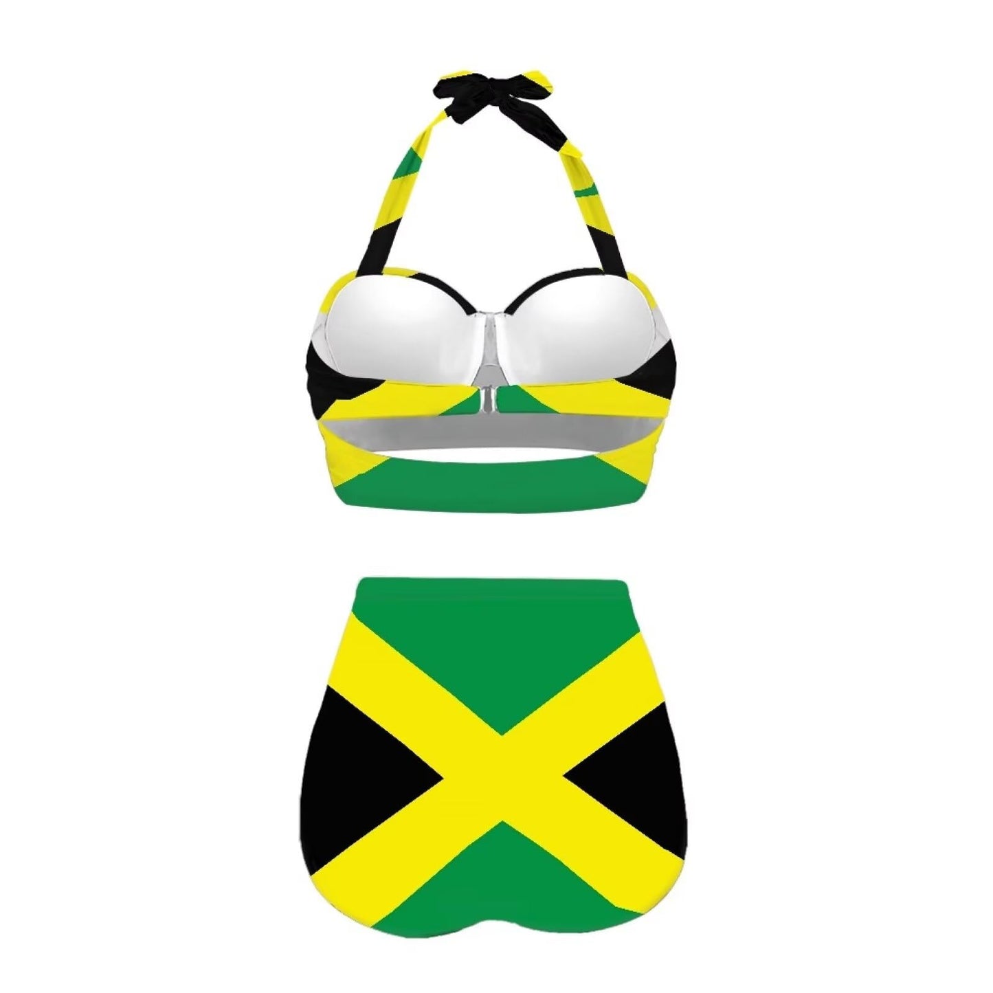 Yewattles Sexy Bikini Sets Self-Tie Halter Straps Top and Ruched Green Jamaica Flag Set of 2 Lingerie Swimsuit for Women Breathable Quick Dry Bathing Suit