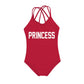 Mommy and Me Matching Family Swimsuit Queen & Princess One Piece Mother Daughter Girls Swimwear Cross Back Bathing Suits Red