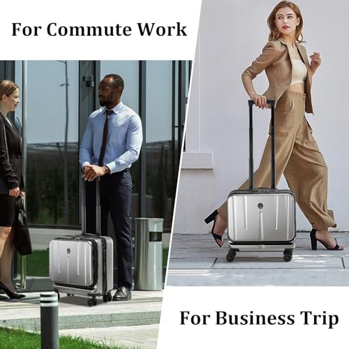 16 Inch Carry On Luggage with 2 Compartments for 14” & 15” Laptop, 16.14*8*17.12” Rolling Briefcase, Lightweight Hardshell ABS+PC Suitcase with Spinner Silent Wheels, for Business Trip, Dark Gray