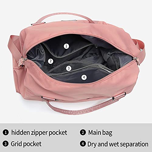 Womens travel bags, weekender carry on for women, sports Gym Bag, workout duffel bag, overnight shoulder Bag fit 15.6 inch Laptop Pink Large