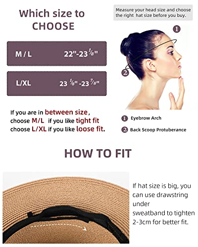 FURTALK Womens Mens Wide Brim Straw Panama Hat Fedora Summer Beach Sun Hat UPF Straw Hat for Women Khaki